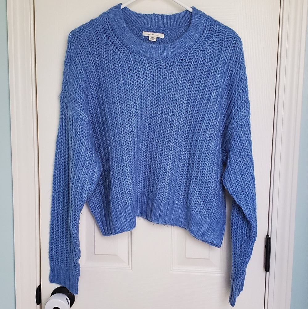American Eagle Women's Blue Chunky Knit Sweater, Size S Coastal Soft Girl Casual